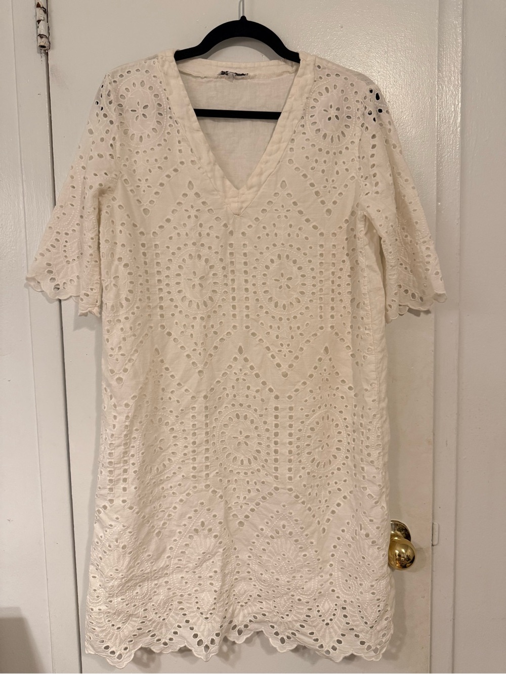 REVOLVE Cream Eyelet V-Neck Mini Dress